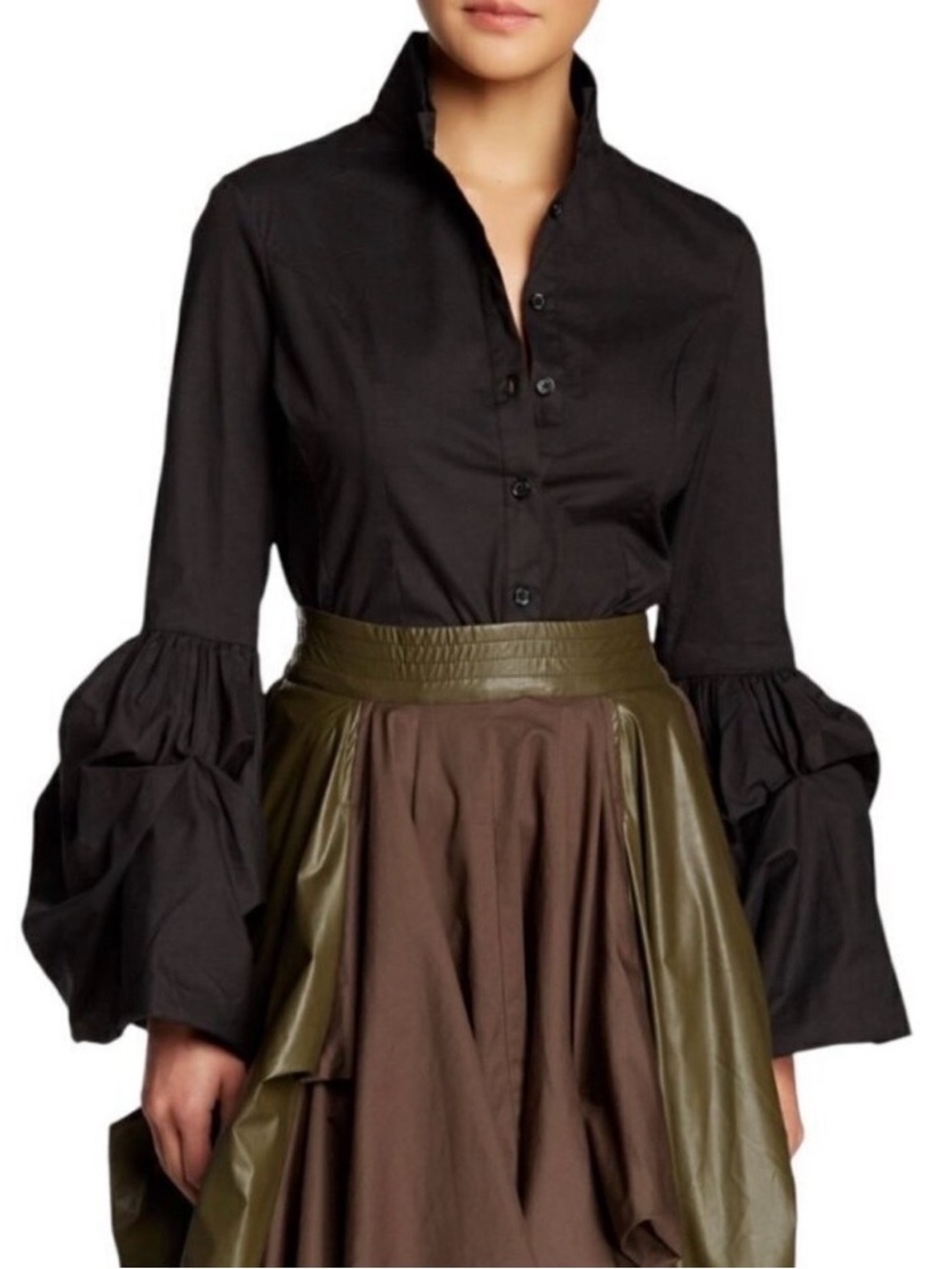 NWT TOV Los Angeles Gothic Blouse Sz.M Black Bell Sleeve High Collar Whimsigoth